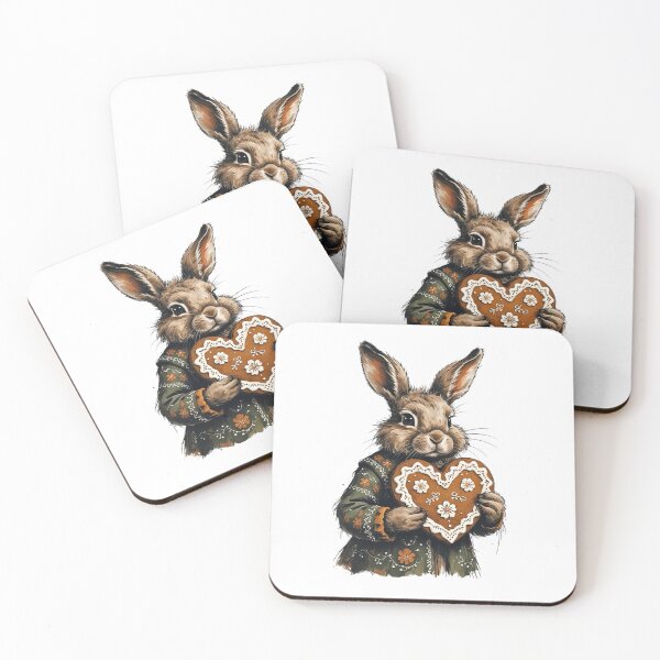 Item preview, Gingerbread Heart Bunny Folk Art designed and sold by AQUILAKREO.