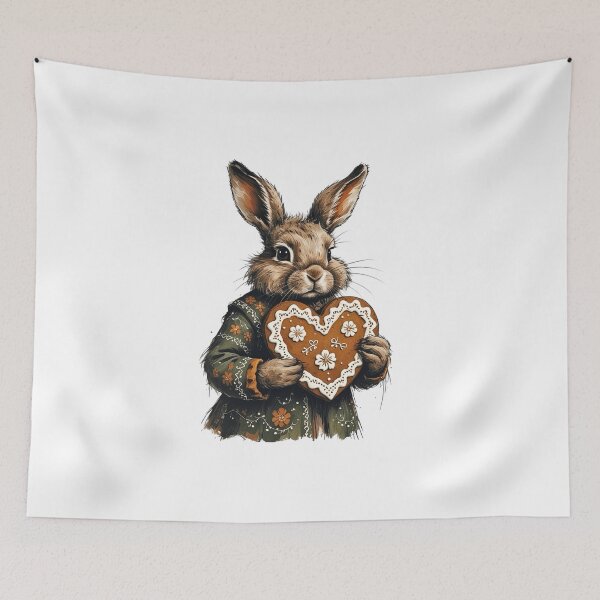 Item preview, Gingerbread Heart Bunny Folk Art designed and sold by AQUILAKREO.