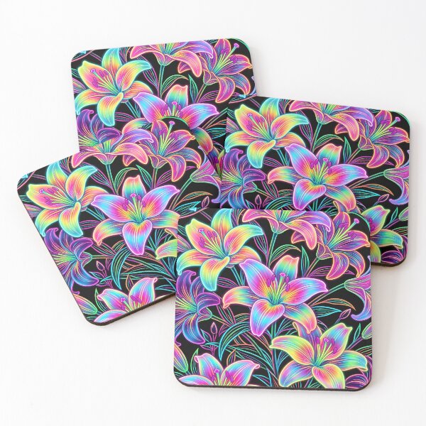 Item preview, Vibrant Neon Rainbow Lilies Floral Pattern designed and sold by LuisWorks.