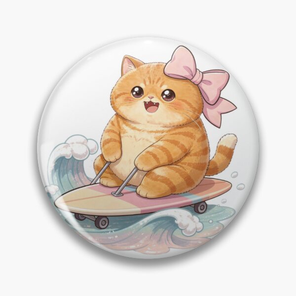 Item preview, Kawaii Ginger Surf Cat – Luna designed and sold by Moody Vibes Studio.