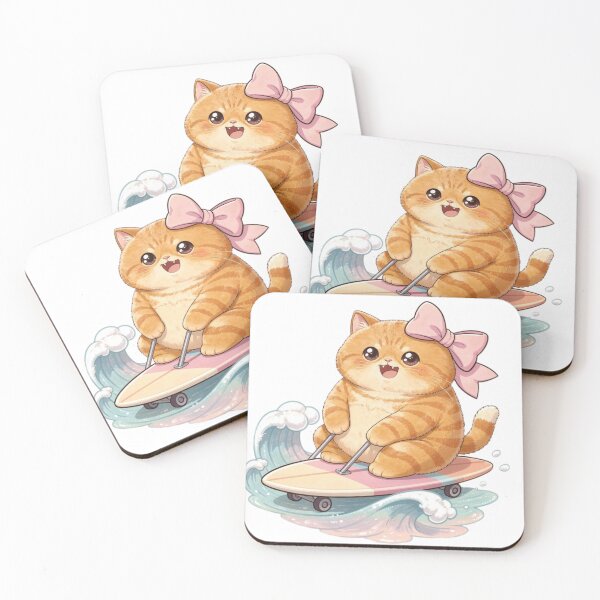 Item preview, Kawaii Ginger Surf Cat – Luna designed and sold by Moody Vibes Studio.