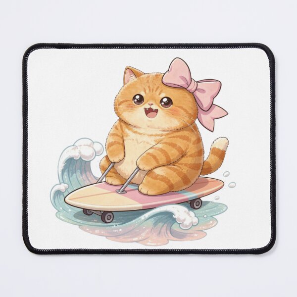 Item preview, Kawaii Ginger Surf Cat – Luna designed and sold by Moody Vibes Studio.