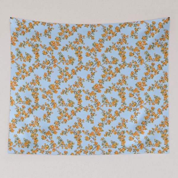 Item preview, Vintage Orange Blossom Floral Pattern on Sky Blue – Cottagecore Botanical Aesthetic Seamless Print designed and sold by WheresMyMojo.