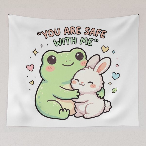 Item preview, You Are Safe With Me – Cute Frog & Bunny Comforting Cartoon Art designed and sold by ArtsyExplorer.