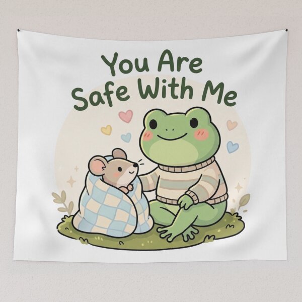 Item preview, You Are Safe With Me – Cozy Frog & Mouse Wholesome Comfort Art designed and sold by ArtsyExplorer.