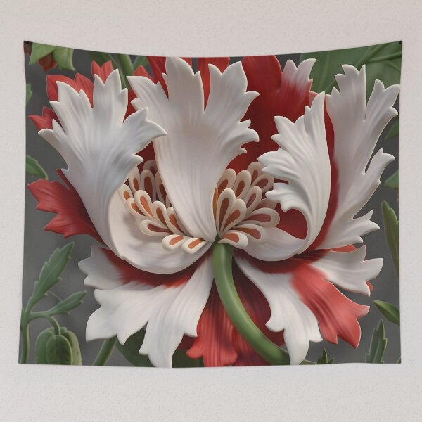 Item preview, William Morris Honeysuckle Red and White Flower designed and sold by Vicky Brago-Mitchell®.