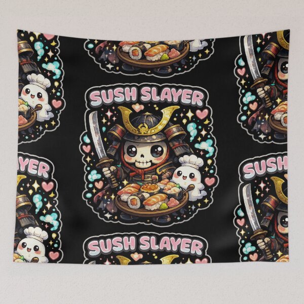 Item preview, Sushi Slayer Kawaii Samurai Skeleton Sticker designed and sold by Ecocrushstudio.