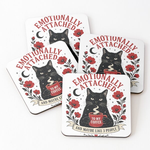 Item preview, Emotionally Attached to Coffee & Maybe Like 3 People – Funny Introvert Black Cat Design designed and sold by WinterStorm01.