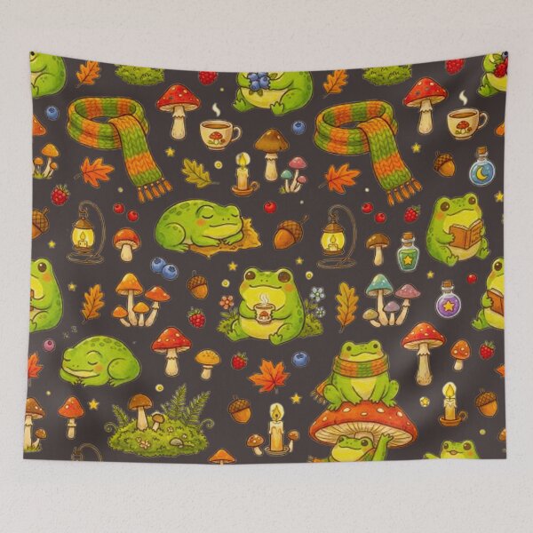 Item preview, Whimsical Frog & Magic Potion Pattern - Cozy Autumn Forest Art designed and sold by MT-Hub | Cute Aesthetic Art, Stickers & Phone Cases.
