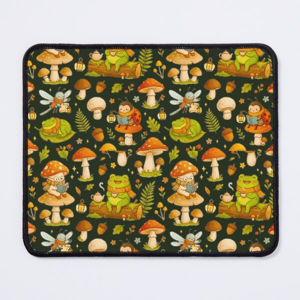 Item preview, Cottagecore Forest Friends Pattern - Cute Frogs and Mushrooms Garden Art designed and sold by MT-Hub | Art for Every Soul.