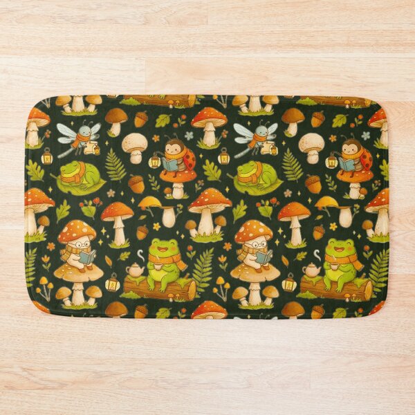 Item preview, Cottagecore Forest Friends Pattern - Cute Frogs and Mushrooms Garden Art designed and sold by MT-Hub | Art for Every Soul.