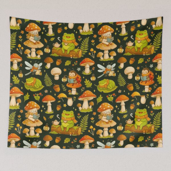 Item preview, Cottagecore Forest Friends Pattern - Cute Frogs and Mushrooms Garden Art designed and sold by MT-Hub | Cute Aesthetic Art, Stickers & Phone Cases.