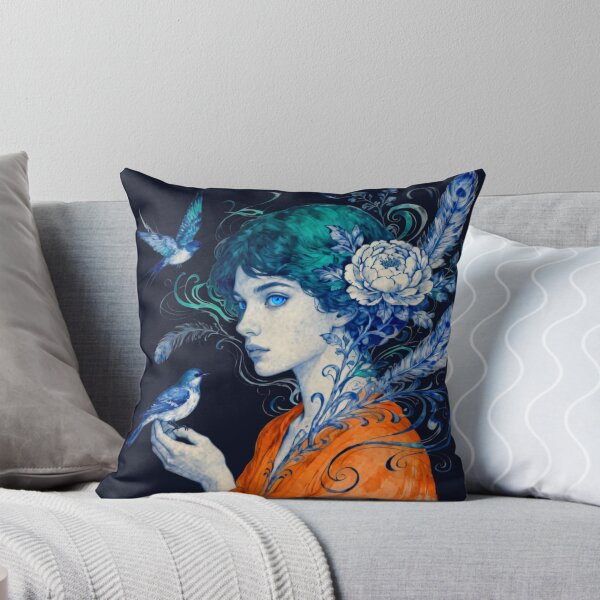 Item preview, Ethereal Blue Bird Girl Watercolor Fantasy Art designed and sold by KiraChie.