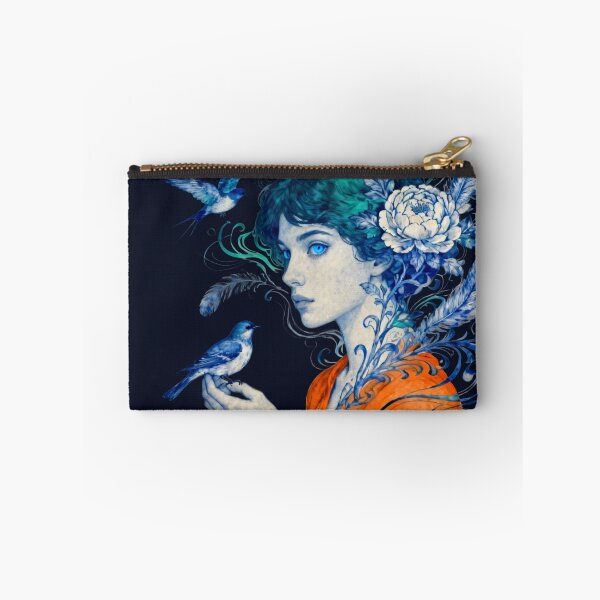 Item preview, Ethereal Blue Bird Girl Watercolor Fantasy Art designed and sold by KiraChie.
