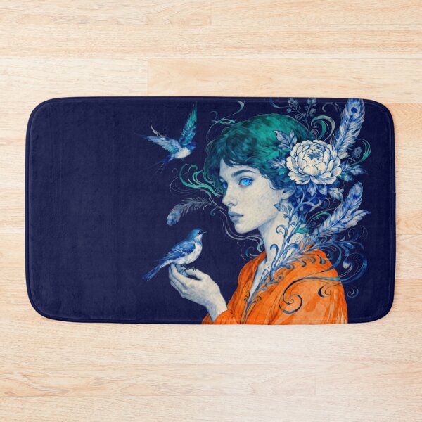 Item preview, Ethereal Blue Bird Girl Watercolor Fantasy Art designed and sold by KiraChie.