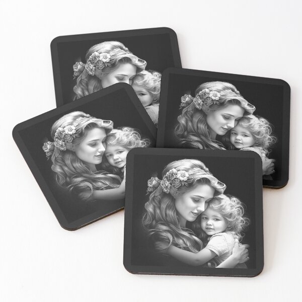 Item preview, Black and White Mother and Child Floral Portrait designed and sold by inkoutninja.