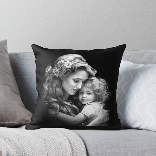 Item preview, Black and White Mother and Child Floral Portrait designed and sold by inkoutninja.