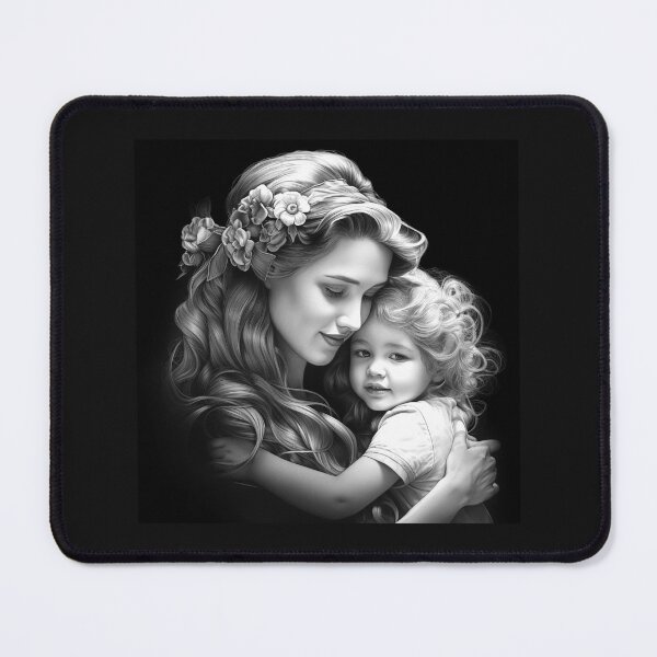 Item preview, Black and White Mother and Child Floral Portrait designed and sold by inkoutninja.