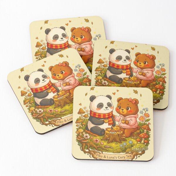 Item preview, Piku and Luna Cozy Tea Party - Cute Panda and Bear Friendship Art designed and sold by MT-Hub | Art for Every Soul.