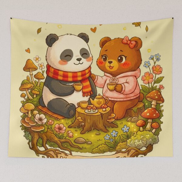 Item preview, Piku and Luna Cozy Tea Party - Cute Panda and Bear Friendship Art designed and sold by MT-Hub | Cute Aesthetic Art, Stickers & Phone Cases.