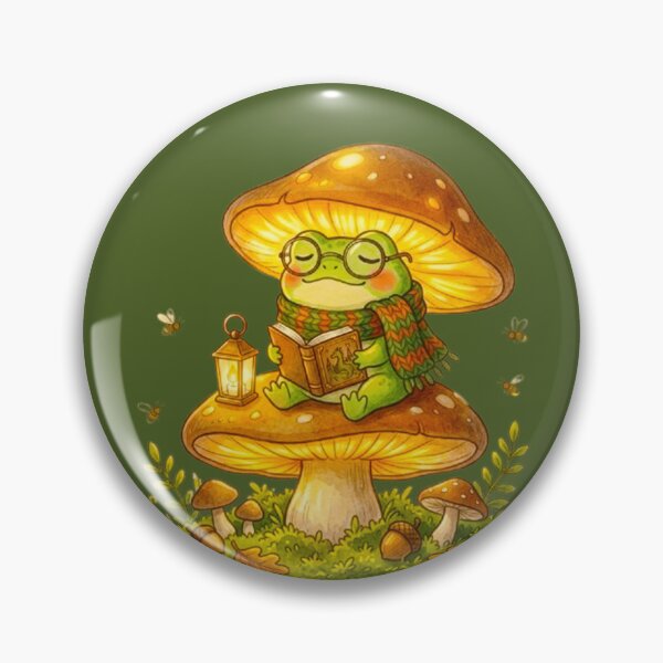 Item preview, Reading Frog on Mushroom - Cute Bookworm Cottagecore Aesthetic Art designed and sold by MT-Hub | Art for Every Soul.