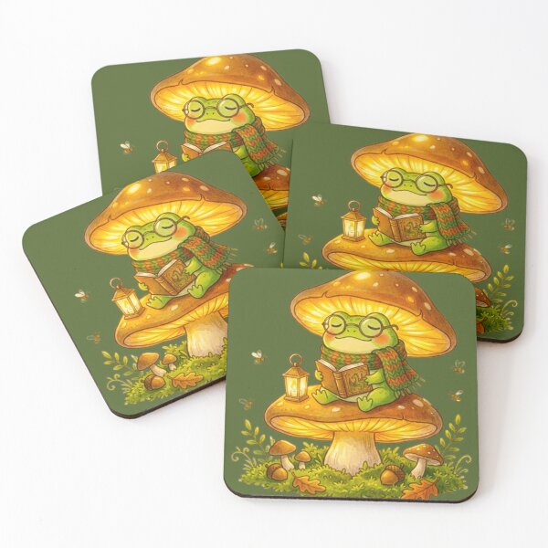 Item preview, Reading Frog on Mushroom - Cute Bookworm Cottagecore Aesthetic Art designed and sold by MT-Hub | Cute Aesthetic Art, Stickers & Phone Cases.