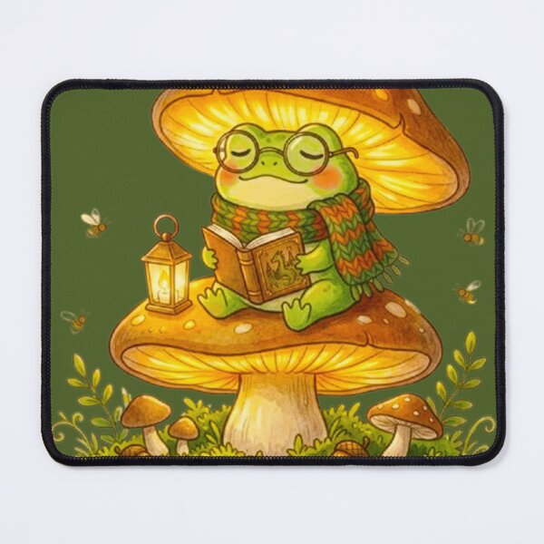 Item preview, Reading Frog on Mushroom - Cute Bookworm Cottagecore Aesthetic Art designed and sold by MT-Hub | Art for Every Soul.
