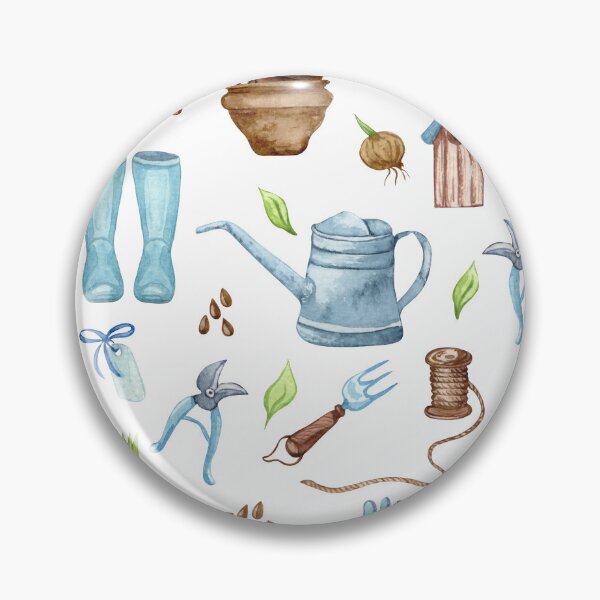 Item preview, Watercolor Gardening Tools and Spring Garden Pattern designed and sold by JackedUpArt.