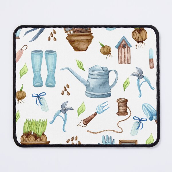 Item preview, Watercolor Gardening Tools and Spring Garden Pattern designed and sold by JackedUpArt.