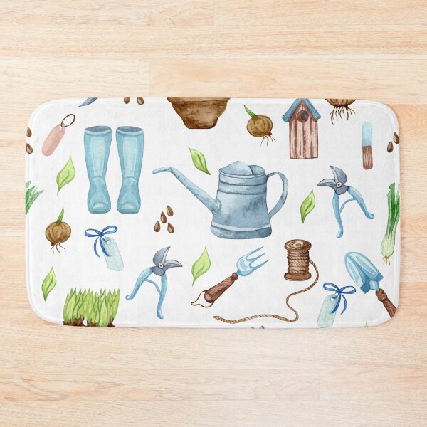 Item preview, Watercolor Gardening Tools and Spring Garden Pattern designed and sold by JackedUpArt.