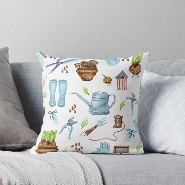 Item preview, Watercolor Gardening Tools and Spring Garden Pattern designed and sold by JackedUpArt.