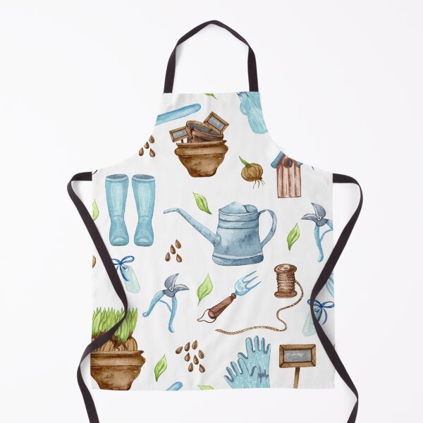 Item preview, Watercolor Gardening Tools and Spring Garden Pattern designed and sold by JackedUpArt.