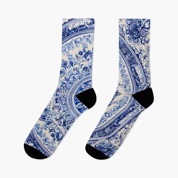 Item preview, French Porcelain Royal Delft Blue Portuguese Inspired Pattern designed and sold by GrinGalore.