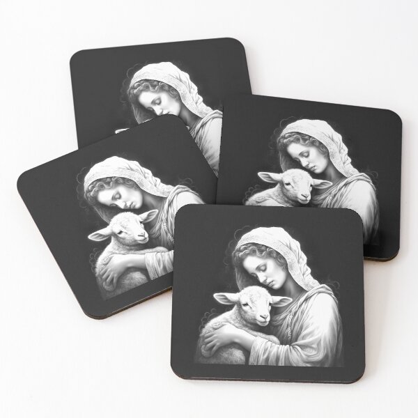 Item preview, Black and White Woman Holding Lamb Faith Art designed and sold by inkoutninja.