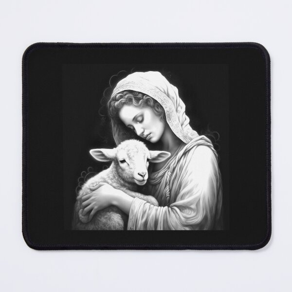 Item preview, Black and White Woman Holding Lamb Faith Art designed and sold by inkoutninja.