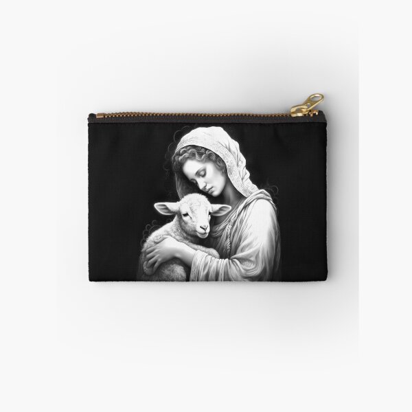 Item preview, Black and White Woman Holding Lamb Faith Art designed and sold by inkoutninja.