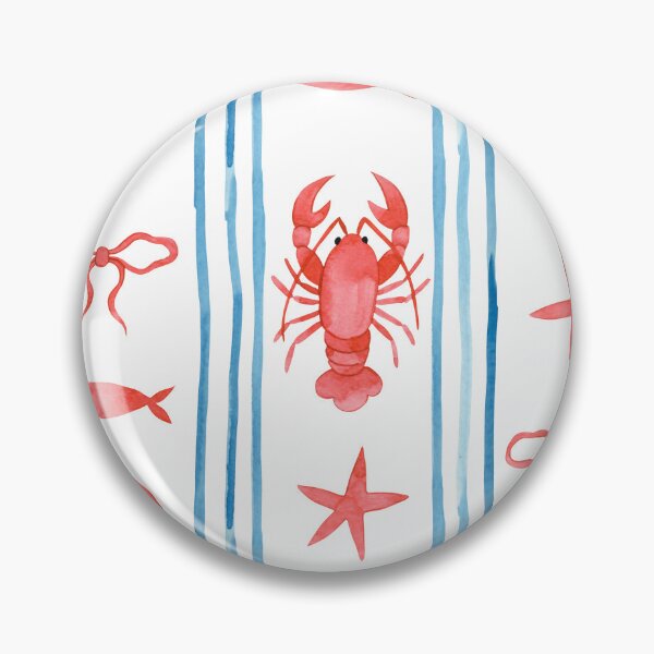 Item preview, Watercolor Coastal Lobster and Nautical Stripe Pattern designed and sold by JackedUpArt.