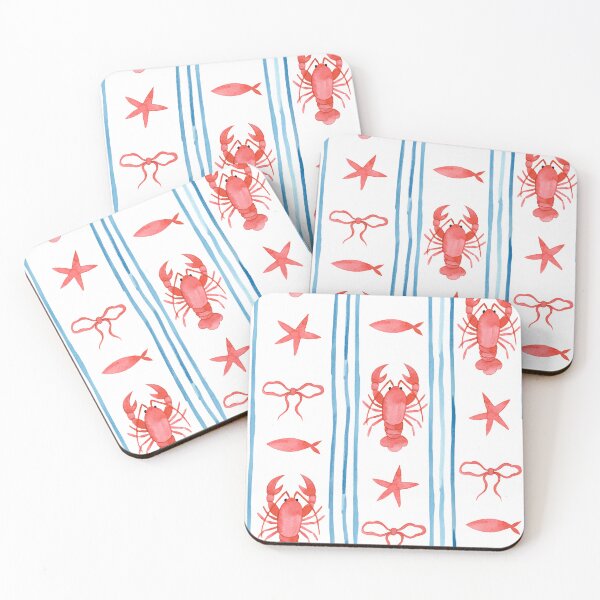 Item preview, Watercolor Coastal Lobster and Nautical Stripe Pattern designed and sold by JackedUpArt.