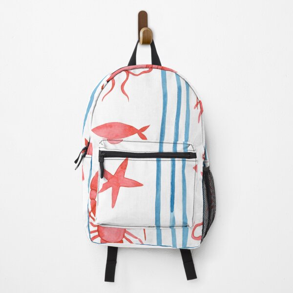 Item preview, Watercolor Coastal Lobster and Nautical Stripe Pattern designed and sold by JackedUpArt.