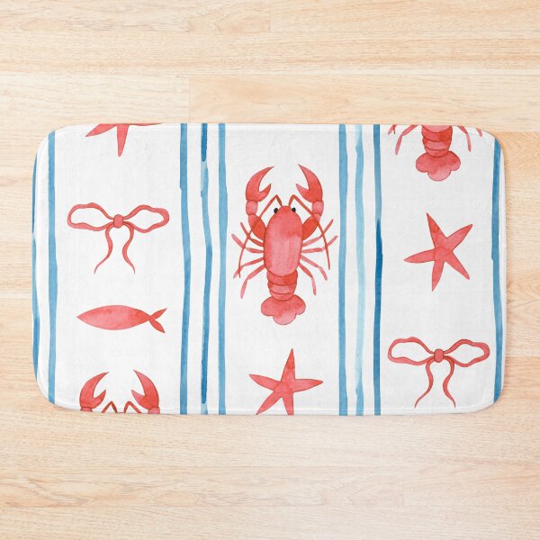 Item preview, Watercolor Coastal Lobster and Nautical Stripe Pattern designed and sold by JackedUpArt.
