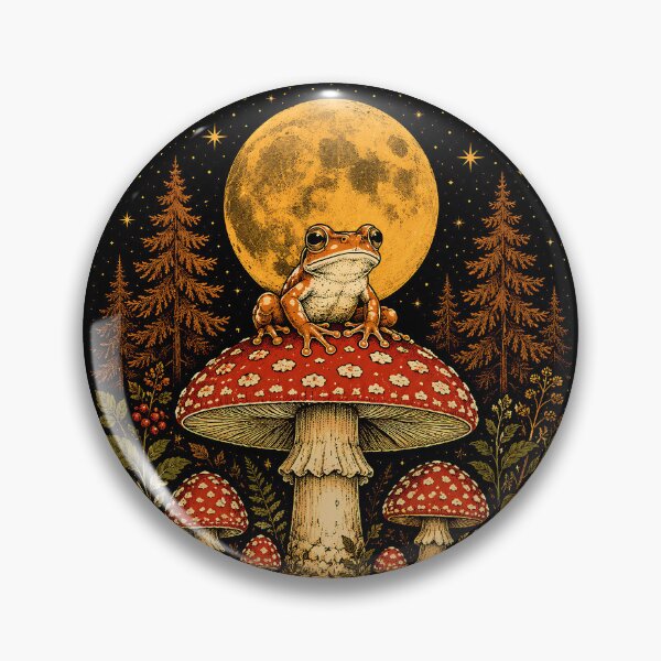 Item preview, Moonlit Forest With Frog And Mushrooms designed and sold by Funny Vintage Stickers And T-Shirts.