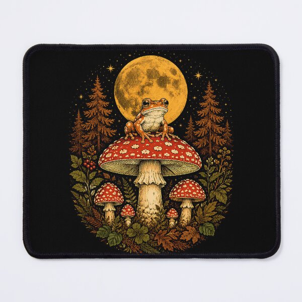 Item preview, Moonlit Forest With Frog And Mushrooms designed and sold by Funny Vintage Stickers And T-Shirts.