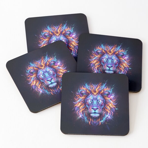 Item preview, Neon Fantasy Lion Artwork with Colorful Glowing Mane designed and sold by Marcu Ioachim.