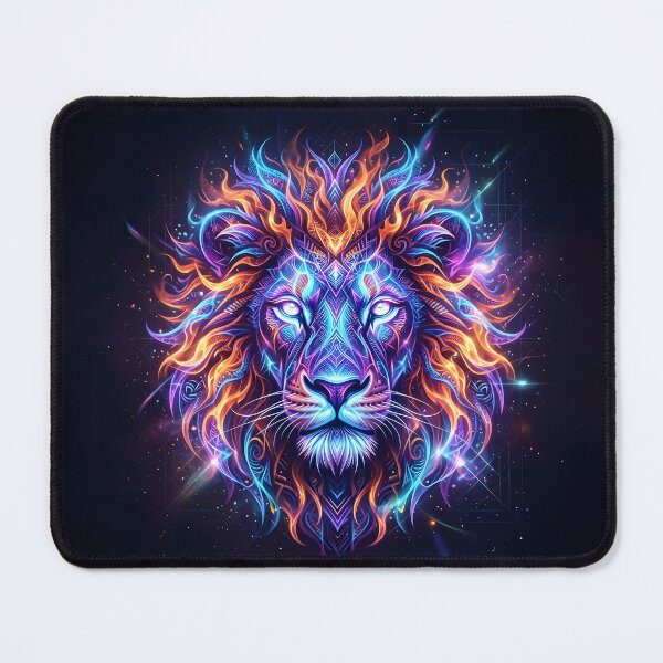 Item preview, Neon Fantasy Lion Artwork with Colorful Glowing Mane designed and sold by Marcu Ioachim.
