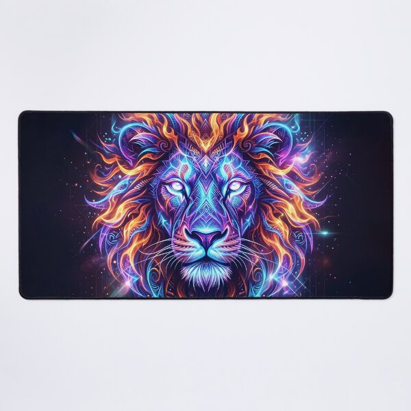 Item preview, Neon Fantasy Lion Artwork with Colorful Glowing Mane designed and sold by Marcu Ioachim.