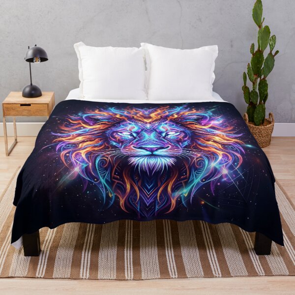 Item preview, Neon Fantasy Lion Artwork with Colorful Glowing Mane designed and sold by Marcu Ioachim.