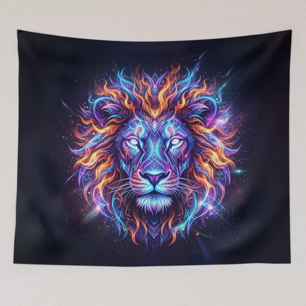 Item preview, Neon Fantasy Lion Artwork with Colorful Glowing Mane designed and sold by Marcu Ioachim.