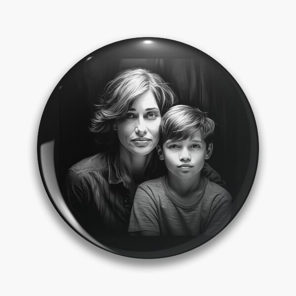 Item preview, Black and White Mother and Son Portrait Art designed and sold by inkoutninja.