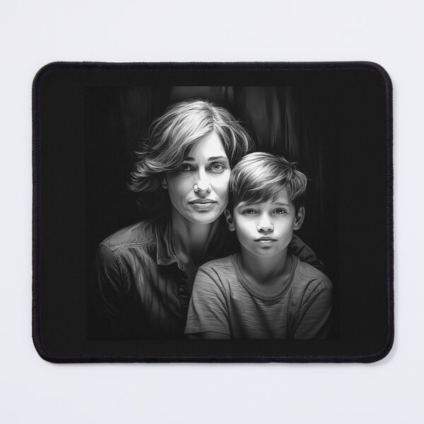 Item preview, Black and White Mother and Son Portrait Art designed and sold by inkoutninja.