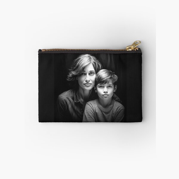 Item preview, Black and White Mother and Son Portrait Art designed and sold by inkoutninja.